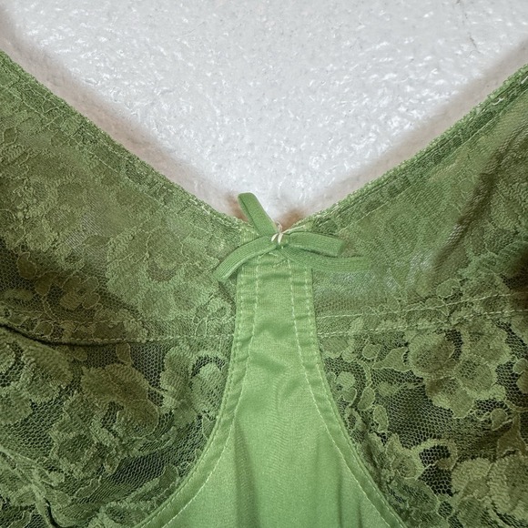 Hollywood Vassarette Green Slip Womens 34C Adjustable Straps Lingerie Lace Retro - Picture 4 of 15